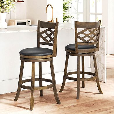 Costway 31” Bar Height Stools with Rubber Wood Frame, Upholstered Seat & Footrest