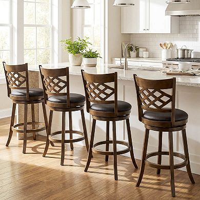 Costway 31” Bar Height Stools with Rubber Wood Frame, Upholstered Seat & Footrest