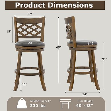 Costway 31” Bar Height Stools with Rubber Wood Frame, Upholstered Seat & Footrest