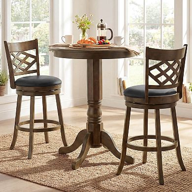 Costway 31” Bar Height Stools with Rubber Wood Frame, Upholstered Seat & Footrest