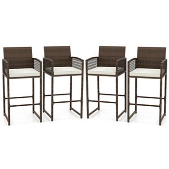 Costway Patio Bar Stools PE Rattan Bar Height Chairs with Backrests & Armrests