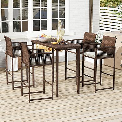 Costway Patio Bar Stools PE Rattan Bar Height Chairs with Backrests & Armrests