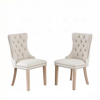 Aoolive 2 pc Tufted Upholstered Dining Chairs, Reception Room Accent Chairs with Nailhead Trim
