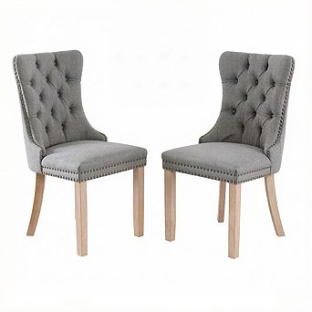 Aoolive 2 pc Tufted Upholstered Dining Chairs, Reception Room Accent Chairs with Nailhead Trim