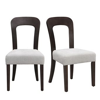 TEINIE Upholstered Dining Chairs Set of 2 Gray Fabric Dark Brown Solid Rubber Wood Legs