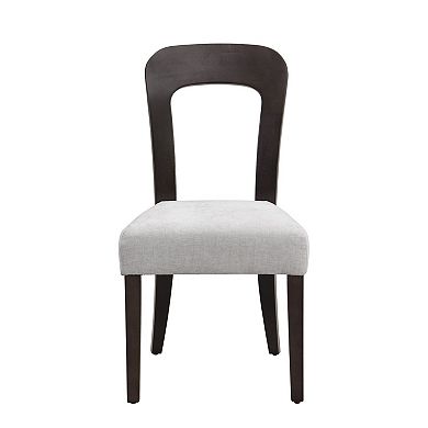 TEINIE Upholstered Dining Chairs Set of 2 Gray Fabric Dark Brown Solid Rubber Wood Legs