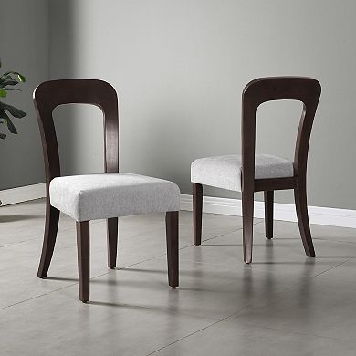 TEINIE Upholstered Dining Chairs Set of 2 Gray Fabric Dark Brown Solid Rubber Wood Legs