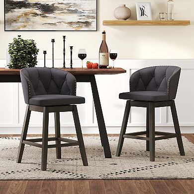 Costway Counter Height Bar Stools Fabric Upholstered Island Stools with 360° Swivel Seat
