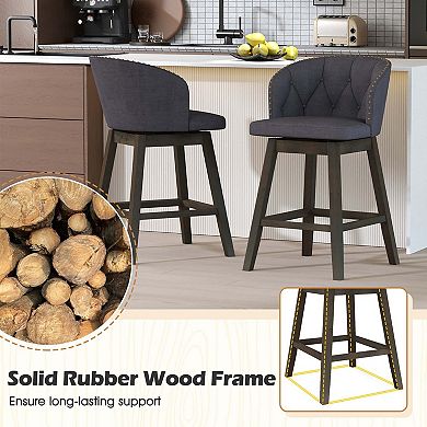 Costway Counter Height Bar Stools Fabric Upholstered Island Stools with 360° Swivel Seat