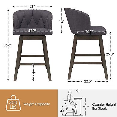 Costway Counter Height Bar Stools Fabric Upholstered Island Stools with 360° Swivel Seat