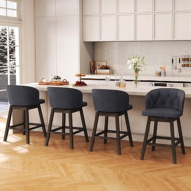Costway Counter Height Bar Stools Fabric Upholstered Island Stools with 360° Swivel Seat