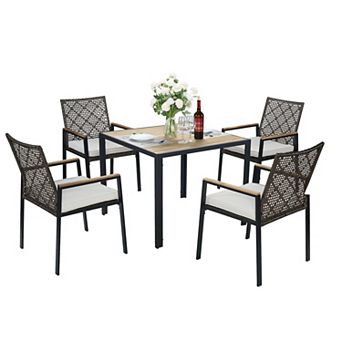TEINIE 5 pc Outdoor Patio Dining Set Acacia Table Coffee Brown