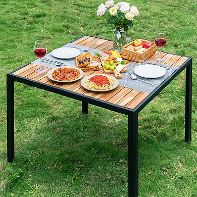 TEINIE 5-Piece Outdoor Patio Dining Set Acacia Table Coffee Brown