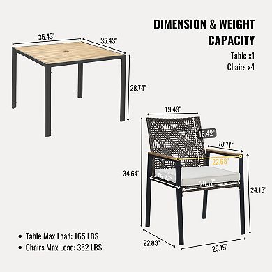 TEINIE 5-Piece Outdoor Patio Dining Set Acacia Table Coffee Brown