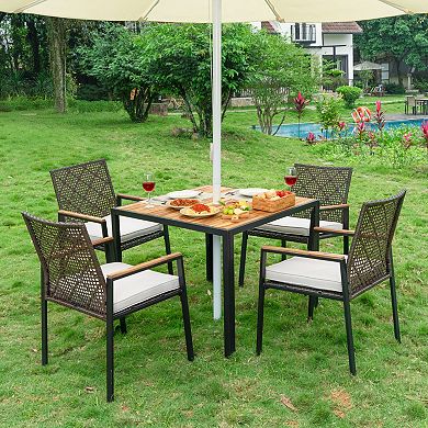 TEINIE 5-Piece Outdoor Patio Dining Set Acacia Table Coffee Brown
