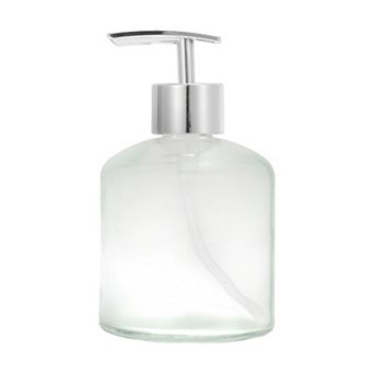 Reusable Cylinder Glossy Soap Dispenser 11.84oz Clear Silver Tone 1 pc