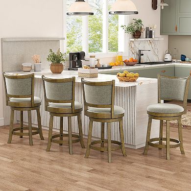 Costway 25" Swivel Bar Stools, with Backrests and Wood Frame,Upholstered Bar Chairs