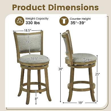 Costway 25" Swivel Bar Stools, with Backrests and Wood Frame,Upholstered Bar Chairs