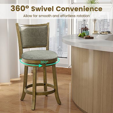 Costway 25" Swivel Bar Stools, with Backrests and Wood Frame,Upholstered Bar Chairs