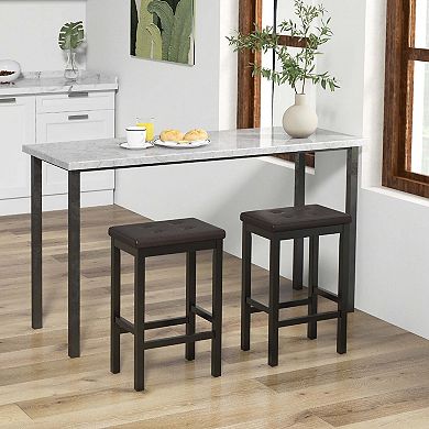 Costway Set of 2 Rubber Wood Bar Stools 24" Counter Height Stool with Padded Seat, Footrest
