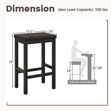 Costway Set of 2 Rubber Wood Bar Stools 24" Counter Height Stool with Padded Seat, Footrest