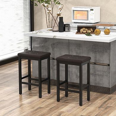 Costway Set of 2 Rubber Wood Bar Stools 24" Counter Height Stool with Padded Seat, Footrest