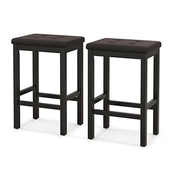 Costway Set of 2 Rubber Wood Bar Stools 24" Counter Height Stool with Padded Seat, Footrest