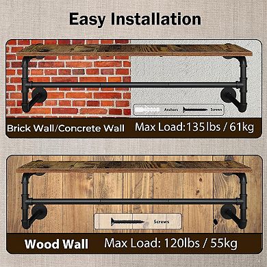 Industrial Wall Mounted Clothes Rack 43.3 in Pipe Garment Rack