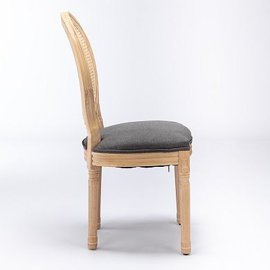 Aoolive 2-Piece French Style Wood Dining Chairs, Linen Accent Armless Chairs with Oval Rattan Back