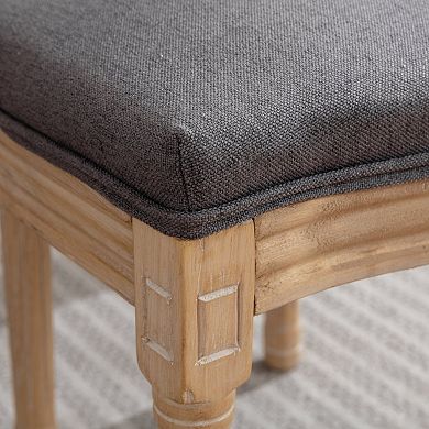 Aoolive 2-Piece French Style Wood Dining Chairs, Linen Accent Armless Chairs with Oval Rattan Back