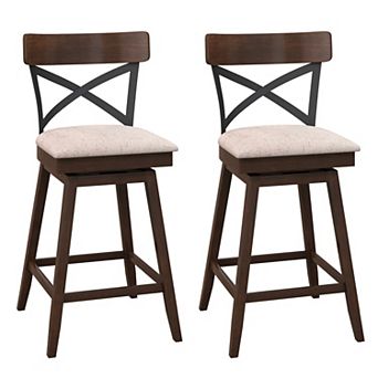 Costway Wooden Swivel Bar Stools Upholstered Counter Height Dining Chairs