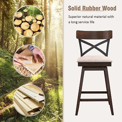 Costway Wooden Swivel Bar Stools Upholstered Counter Height Dining Chairs