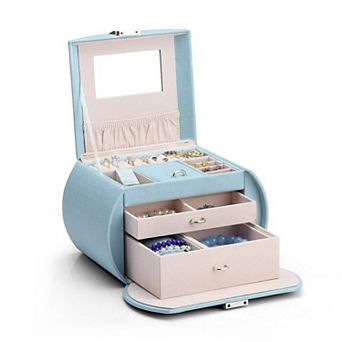 Girls' Stylish 3-Layer Jewelry Box with Mirror and Velvet Lining