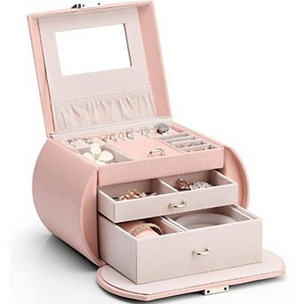 Girls' Stylish 3-Layer Jewelry Box with Mirror and Velvet Lining