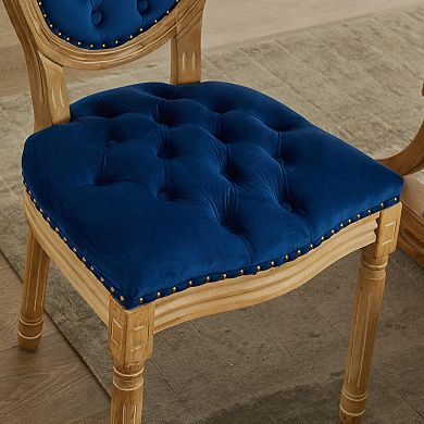 Aoolive French Style Solid Wood Dining Chairs Set of 2, Velvet Armless Chairs with Nailhead Trim
