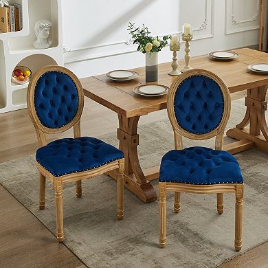 Aoolive French Style Solid Wood Dining Chairs Set of 2, Velvet Armless Chairs with Nailhead Trim