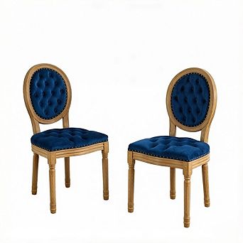 Aoolive French Style Solid Wood Dining Chairs Set of 2, Velvet Armless Chairs with Nailhead Trim