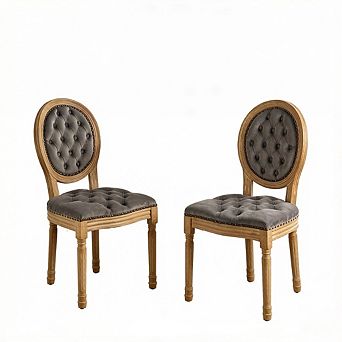 Aoolive French Style Solid Wood Dining Chairs Set of 2, Velvet Armless Chairs with Nailhead Trim