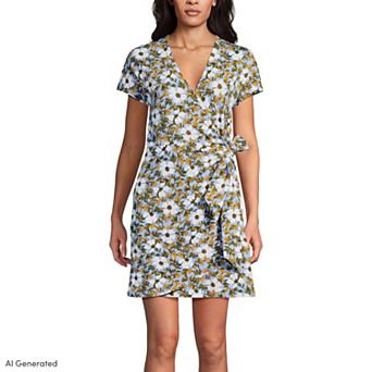 Women's Lands' End Cotton Modal V-Neck Mini Wrap Dress
