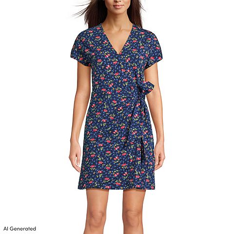 Женские платья Lands' End Cotton Modal V-Neck Mini Wrap Dress