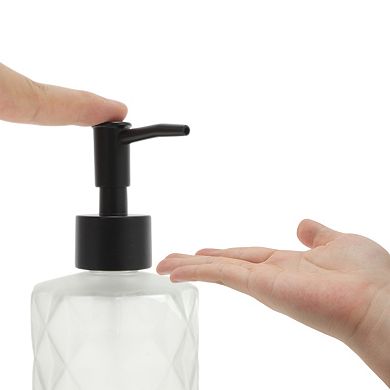 Round Bottom Diamond Pattern Soap Dispenser 11.16oz Clear Black 1 Pc