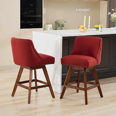 Merax 360° Swivel Dining Chair with Curved Backrest & Solid Rubber Wood Legs Set of 2