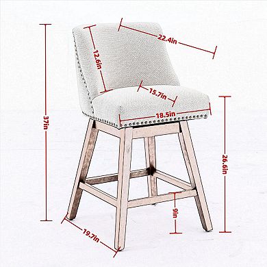 Merax 360° Swivel Dining Chair with Curved Backrest & Solid Rubber Wood Legs Set of 2