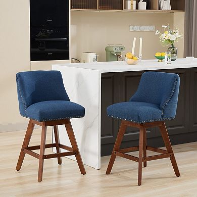 Merax 360° Swivel Dining Chair with Curved Backrest & Solid Rubber Wood Legs Set of 2