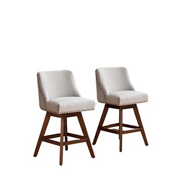 Merax 360° Swivel Dining Chair with Curved Backrest & Solid Rubber Wood Legs Set of 2