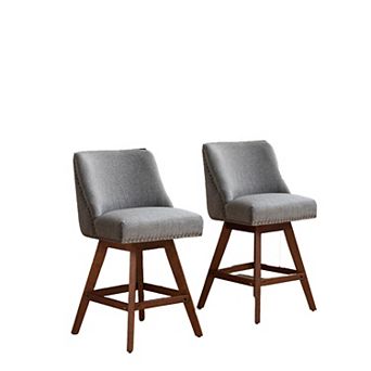 Merax 360° Swivel Dining Chair with Curved Backrest & Solid Rubber Wood Legs Set of 2