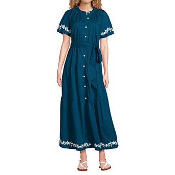 Plus Size Lands' End Cotton Voile Button Down Maxi Dress