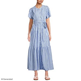 Plus Size Lands' End Cotton Voile Button Down Maxi Dress