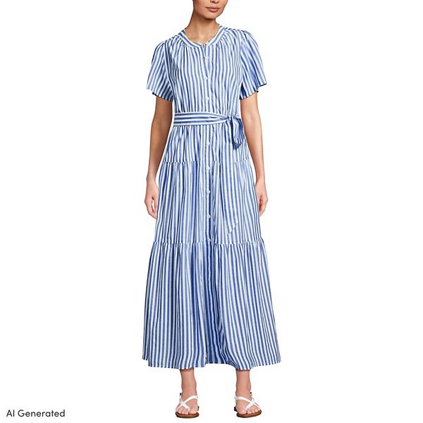 Plus Size Lands' End Cotton Voile Button Down Maxi Dress