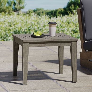 TEINIE 20" Square Outdoor Acacia Wood Side Table Grey Finish